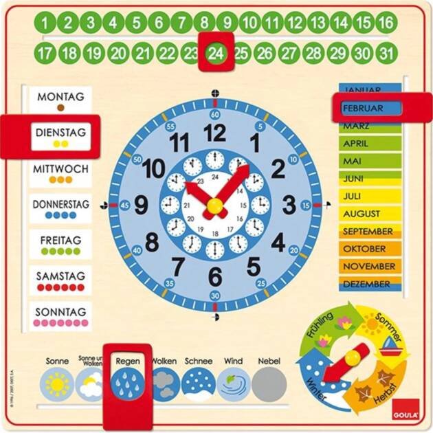 Goula Holz-Kalender-Uhr, Lernuhr