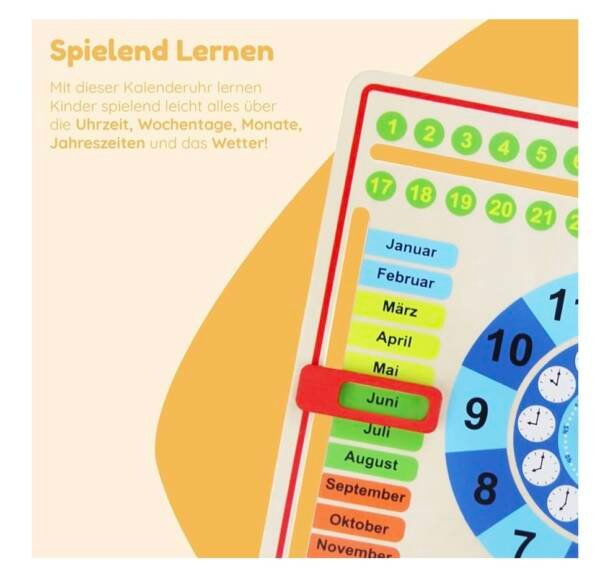 Goula Holz-Kalender-Uhr, Lernuhr - Image 6
